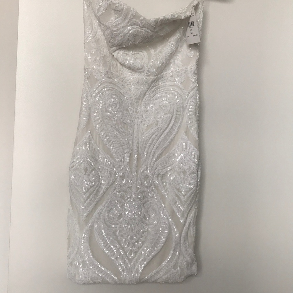 White sequenced never worn strapless dress
